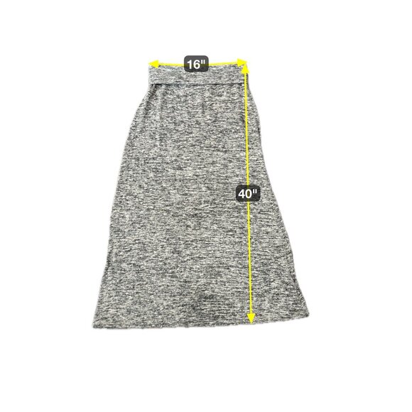 MSSP Womens Maxi Skirt Heathered Knit Fold Over Waist Band Black Gray Stretch - Picture 9 of 10